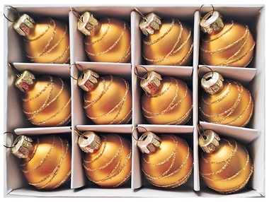 Glass Christmas Balls with glitter 3 cm, 12 pcs Gold