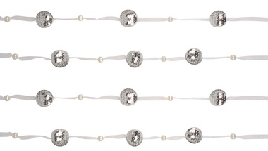 Decorative Garland 1,8m, white Snowflakes&Pearls on Ribbon