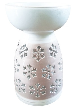 Ceramic Aroma Lamp with Snowflakes 16 cm, Beige