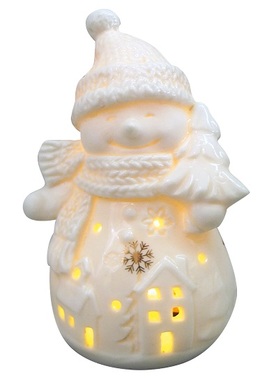 Porcelain Snowmen with LED 6,5 x 10,5 cm