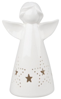 Porcelain Angel w/Star w/LED 16 cm 
