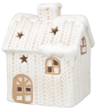 Porcelain Decoration Knitted House w/LED 9 x 11 cm 