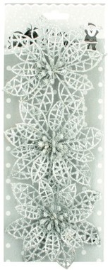 Poinsettia 8 cm, Silver, 3 pcs