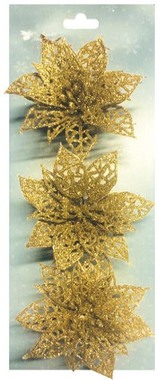 Poinsettia 8 cm, Gold, 3 pcs