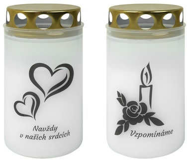 Cemetery Grave Candle 120 g, Transparent Cup, Picture & Text