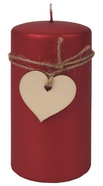 Red Candle with Wooden Heart 7 x 14 cm, 48 Hours 