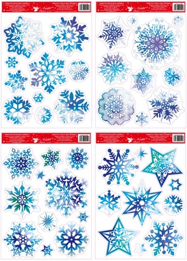 Self-Adhering Window Decoration 38 x 30 cm, Blue Snowflakes and Stars