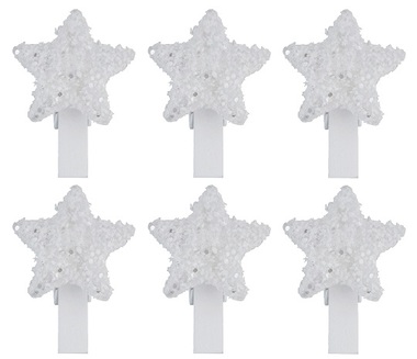 Stars White on Peg 3 cm, 6 pcs 