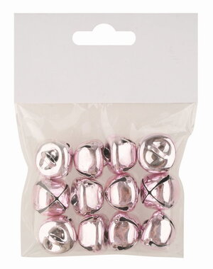 Old pink shiny Jingle Bells 2 x 1.5 x 2 cm for hanging, 12 pcs in a bag