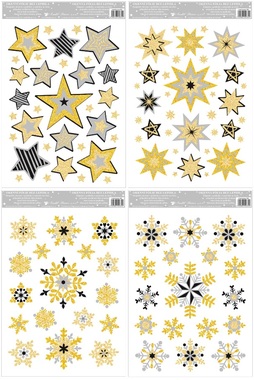 Self-Adhering Glitter Window Decoration 30x20 cm, Stars and Snowflakes