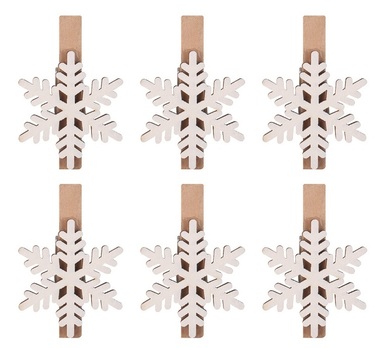 Wooden Snowflakes on Peg White 3.5 cm, 5 pcs 