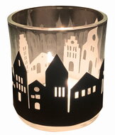 23021 Sv&iacute;cen skleněn&yacute; s b&iacute;l&yacute;mi kovov&yacute;mi domky 7 x 8 x 7 cm -2