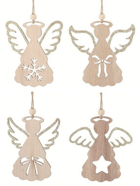 Wooden Angel with gold Glitter 9 x 9.5 x 0.3 cm for hanging