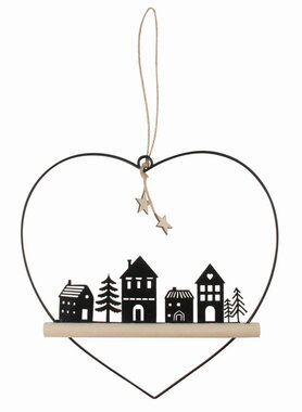 Metal Heart Decoration with Houses 21.5 x 21 x 1 cm for hanging