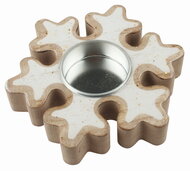 Candlestick wooden Snowflake with gold Glitter o 11 x 2 cm