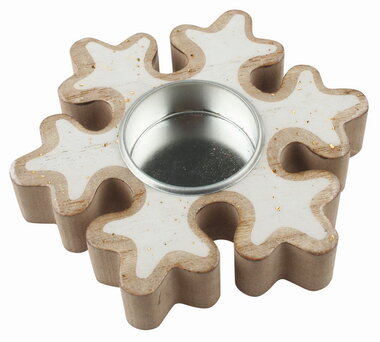 Candlestick wooden Snowflake with gold Glitter o 11 x 2 cm