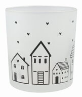 Glass Candlestick Houses and Hearts o 7.5 x 8 cm