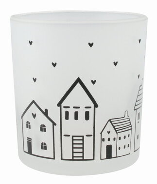 Glass Candlestick Houses and Hearts o 7.5 x 8 cm