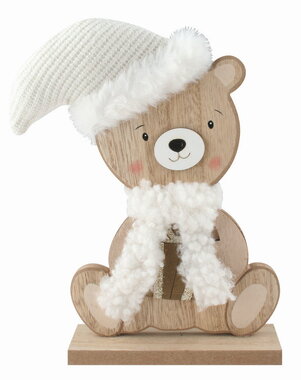 Wooden Bear with Gift 16 x 19 x 4 cm on stand