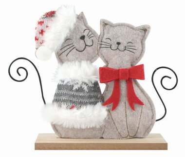 Felt Cats with Metal Tails 21.5 x 17 x 5 cm on a stand