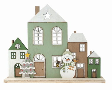 Wooden Houses with Snowman 20 x 16 x 4 cm for standing