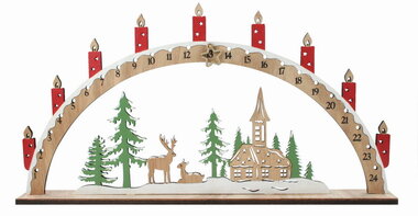 Advent Calendar Candles in an Arch wooden 40 x 20.5 x 4 cm