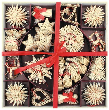 Straw Decorations 56 pcs in Wooden Box