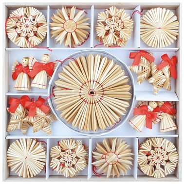 Straw Decorations 56 pcs incl.Large Snowflake in  Box