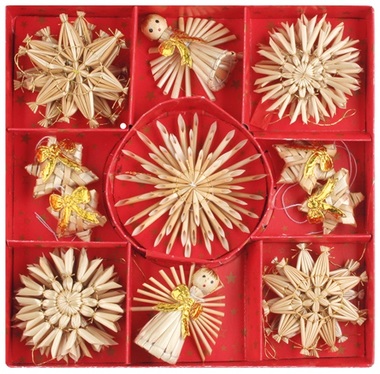 Straw ornaments approx. 7 cm, 23 pcs 