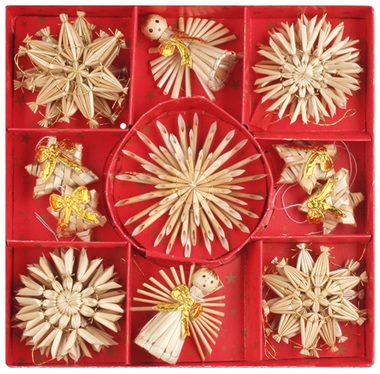 Straw ornaments approx. 7 cm, 23 pcs 