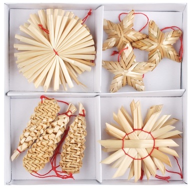 Straw Ornaments in Box, 12 pcs