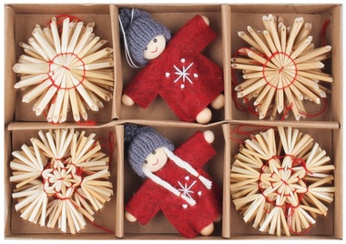 Straw ornaments with gnomes 6 cm, 18 pcs