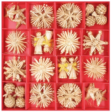 Straw ornaments different types, 56 pcs
