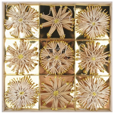 Straw ornaments gold glitter 11 cm, 27 pcs