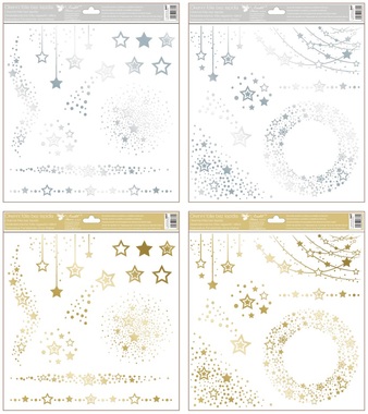 Decorative Window Cling Gold and Silver Star Motifs 30 × 33.5 cm