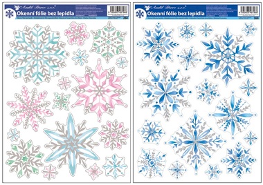 Window Clings Snowflakes with Silver Glitter Pink, Blue 29 x 41 cm