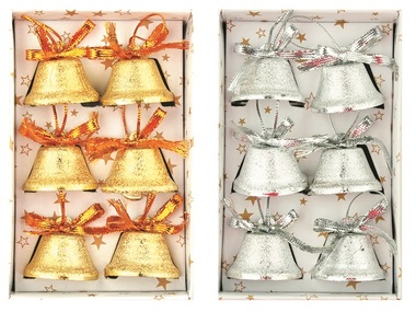 Bells 3 cm, 6 pcs Set, Silver and Gold