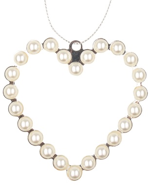 Hanging Metal Heart w/Pearls 9 cm