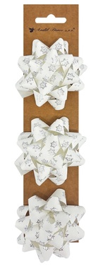 Gift Rosette on Sticker 7 x 3.5 x 7 cm, White with Silver Snowflakes, 3 pcs