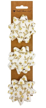 Gift Rosette on Sticker 7 x 3.5 x 7 cm, White with Gold Snowflakes, 3 pcs