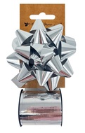 28011 Sada na balení dárků stříbrná, rozeta 10 x 5 x 10 cm, stuha 1 cm x 10 m-1