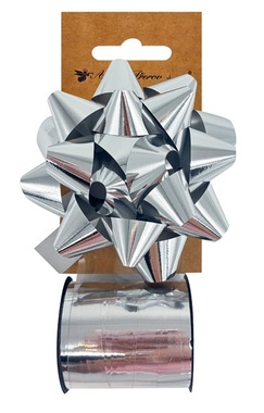 Gift Wrapping Set Silver, Rosette 10 x 5 x 10 cm, Ribbon 1 cm x 10 m