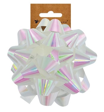 Gift Rosette on sticker, Metallic White, 13 x 7 x 13 cm