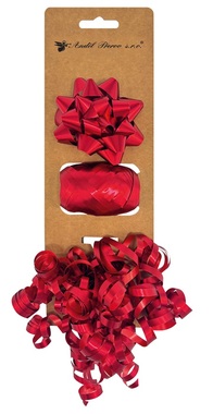 Red Gift Wrapping Set, Rosette 7 x 3.5 x 7 cm, Ribbon 0.5 cm x 10 m, Curl with Sticker