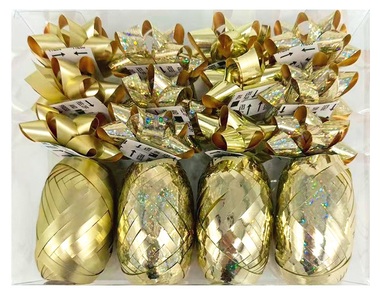 Gift Wrapping Set Gold, Rosette 5 x 2 x 5 cm 12 ks, Ribbon 0,5 cm x 10 m 4 ks