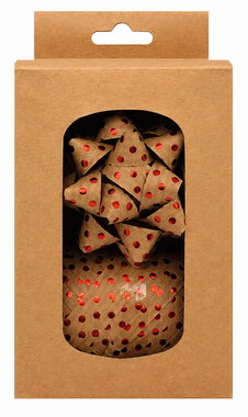 Gift wrapping Set red Polka Dots, Rosette 6.5 cm 2 pcs, Ribbon 1 cm x 20 m 1 pc