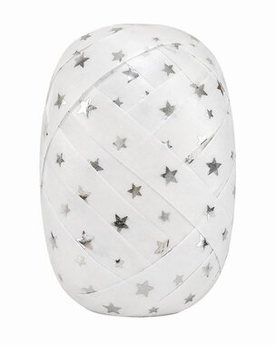 Gift Ribbon white with silver Stars 1 cm x 20 m