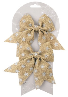 Jute Bow with Silver Stars 12 cm, 2 pcs