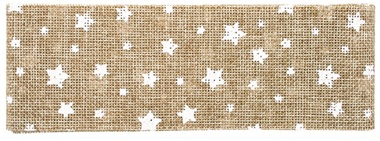 Jute Ribbon width 6 cm, 2 m, White Stars