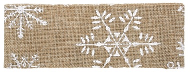 Jute Ribbon width 6 cm, 2 m, White Snowflakes